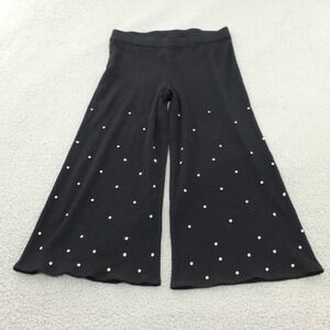 Nina Parker Black Ribbed Wide Leg Pants Womens 1X Rhinestone Embellished
